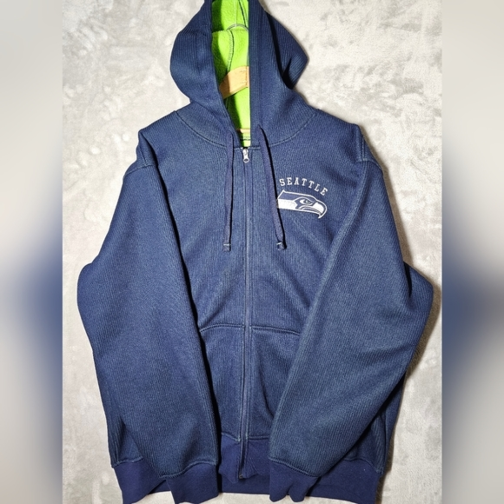 GIII  Seattle Seahawks Full Zip Sherpa Lined‎ Hooded Jacket XXL Blue/Green Logo